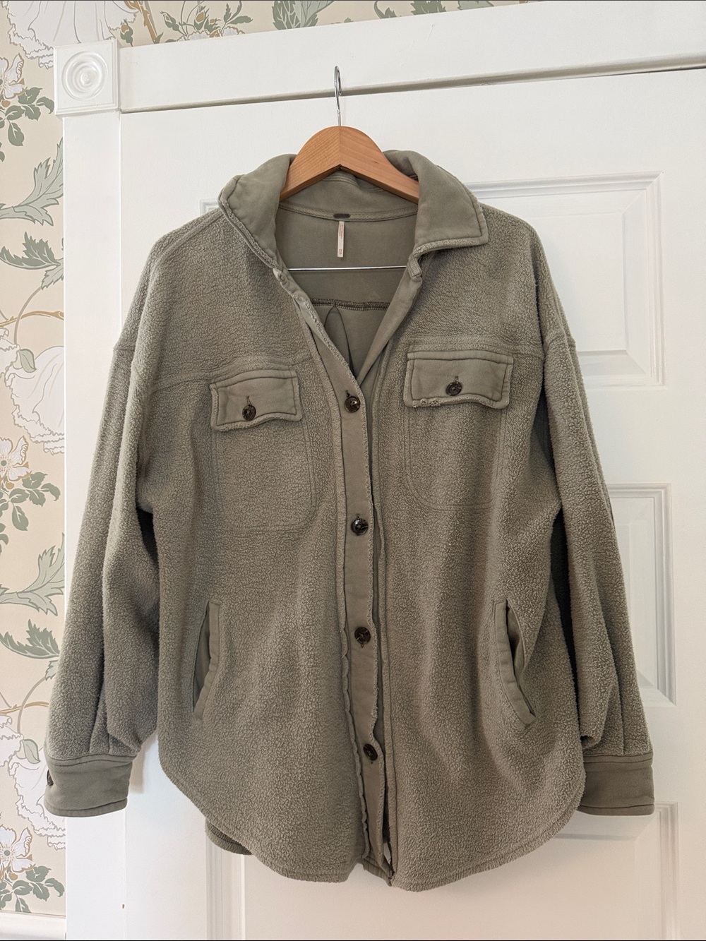Free People Olive Teddy Fleece Shacket Jacket
